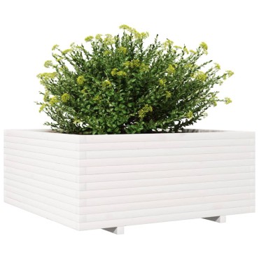 vidaXL Ζαρντινιέρα Κήπου Λευκή 110x110x49,5 εκ. από Μασίφ Ξύλο Πεύκου