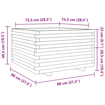 vidaXL Ζαρντινιέρα Κήπου 80x80x49,5 εκ από Μασίφ Ξύλο Πεύκου