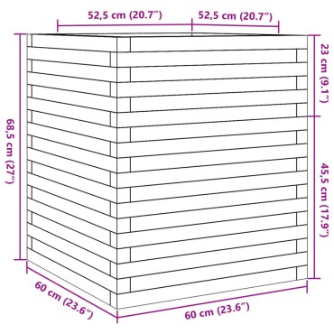 vidaXL Ζαρντινιέρα Καφέ Κεριού 60x60x68,5 εκ. από Μασίφ Ξύλο Πεύκου