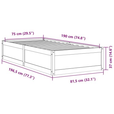 vidaXL Σκελετός Κρεβατιού Χωρίς Στρώμα 75x190 εκ Μασίφ Ξύλο Πεύκου