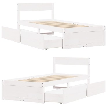 vidaXL Σκελετός Κρεβ. Χωρίς Στρώμα Λευκό 90x200cm Μασίφ Πεύκο 1 τεμ. - Μονό