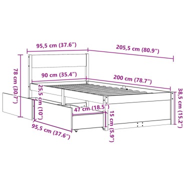 vidaXL Σκελετός Κρεβ. Χωρίς Στρώμα Λευκό 90x200cm Μασίφ Πεύκο 1 τεμ. - Μονό