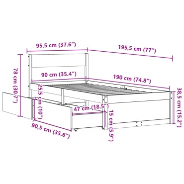 vidaXL Σκελετός Κρεβ. Χωρίς Στρώμα Λευκό 90x190 εκ Μασίφ Πεύκο