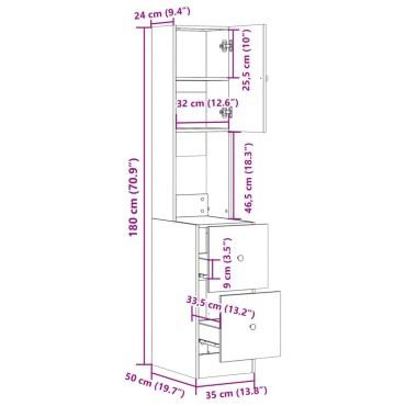 vidaXL Στήλη Κουζίνας Καφέ Δρυς 35x50x180cm από Επεξεργασμένο Ξύλο
