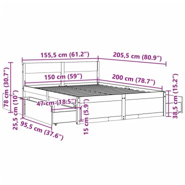 vidaXL Σκελετός Κρεβατιού Χωρίς Στρώμα 150x200 εκ Μασίφ Ξύλο Πεύκου
