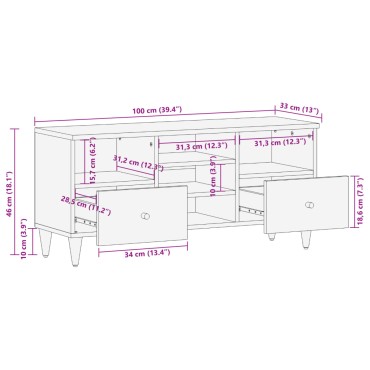 vidaXL Έπιπλο Τηλεόρασης 100x33x46cm από Μασίφ Ξύλο Μάνγκο