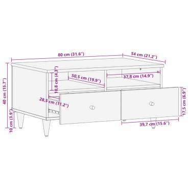 vidaXL Τραπεζάκι Σαλονιού 80x54x40cm από Μασίφ Ξύλο Μάνγκο 1 τεμ.