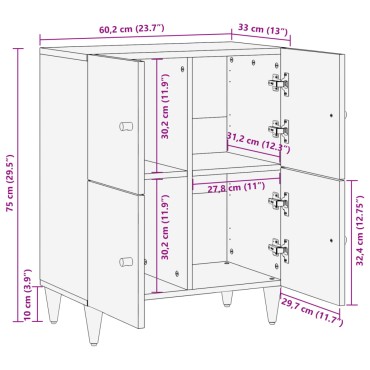 vidaXL Βοηθητικό Ντουλάπι 60x33x75cm από Μασίφ Ξύλο Μάνγκο 1 τεμ.