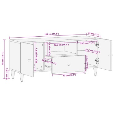 vidaXL Έπιπλο Τηλεόρασης 105x33x46cm από Μασίφ Ξύλο Μάνγκο