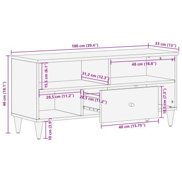 vidaXL Έπιπλο Τηλεόρασης 100x33x46cm από Μασίφ Ξύλο Μάνγκο