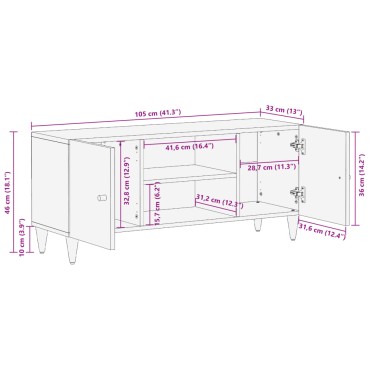 vidaXL Έπιπλο Τηλεόρασης 105x33x46cm από Μασίφ Ξύλο Μάνγκο