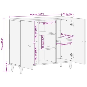 vidaXL Βοηθητικό Ντουλάπι 90x33x75cm από Μασίφ Ξύλο Μάνγκο 1 τεμ.