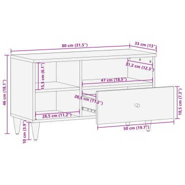 vidaXL Έπιπλο Τηλεόρασης 80x33x46cm από Μασίφ Ξύλο Μάνγκο