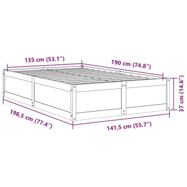 vidaXL Σκελετός Κρεβατιού Χωρίς Στρώμα 135x190 εκ Μασίφ Ξύλο Πεύκου