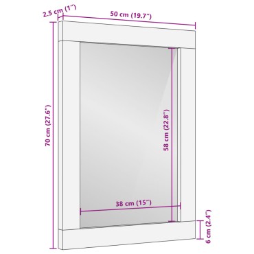vidaXL Καθρέφτης Μπάνιου 50x70x2,5 εκ. από Μασίφ Ξύλο Μάνγκο/Γυαλί