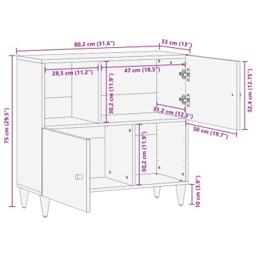 vidaXL Βοηθητικό Ντουλάπι 80x33x75cm από Μασίφ Ξύλο Μάνγκο 1 τεμ.