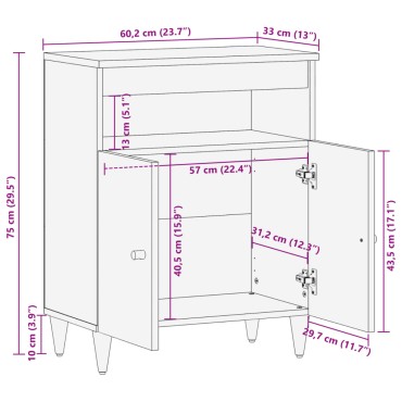 vidaXL Βοηθητικό Ντουλάπι 60x33x75cm από Μασίφ Ξύλο Μάνγκο 1 τεμ.