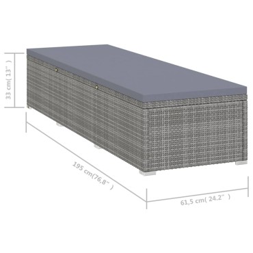 vidaXL Ξαπλώστρα Γκρι από Συνθετικό Ρατάν με Μαξιλάρι & Τραπεζάκι 40x40x40cm 1 τεμ.