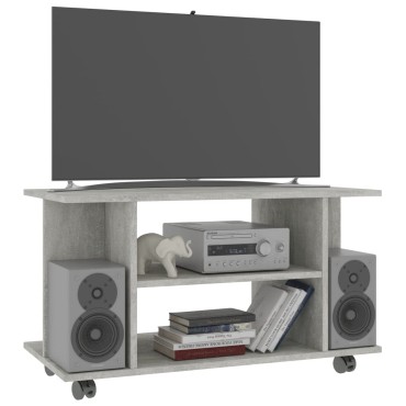 vidaXL Έπιπλο TV με Ρόδες Γκρι Σκυροδέματος 80x40x45cm Επεξ. Ξύλο