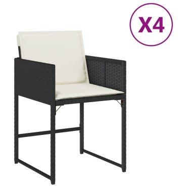 vidaXL Καρέκλες Κήπου 4 τεμ. Μαύρες από Συνθετικό Ρατάν με Μαξιλάρια 45,5x38cm