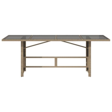 vidaXL Τραπέζι Κήπου Γυάλινη Επιφάνεια Μπεζ 190x80x75cm Συνθ. Ρατάν 1 τεμ.
