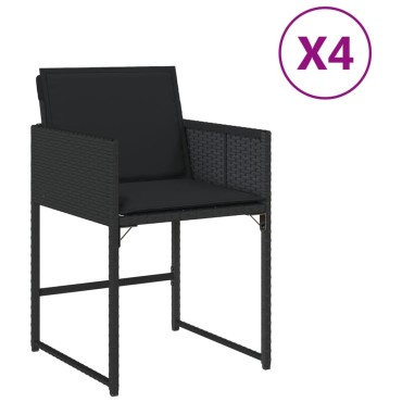 vidaXL Καρέκλες Κήπου 4 τεμ. Μαύρες από Συνθετικό Ρατάν με Μαξιλάρια 45,5x38cm