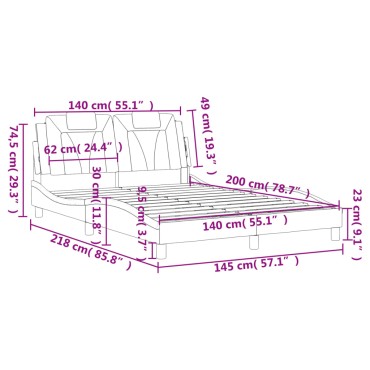 vidaXL Πλαίσιο Κρεβατιού με Κεφαλάρι Γκρι 140x200 εκ. Συνθετικό Δέρμα