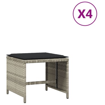 vidaXL Σκαμπό Κήπου 4 τεμ. Αν. Γκρι 40x40x35cm Συνθ. Ρατάν Μαξιλάρια