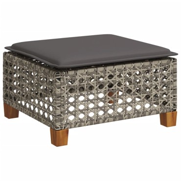 vidaXL Υποπόδιο Κήπου Γκρι 63,5x56x32cm Συνθετικό Ρατάν με Μαξιλάρι 1 τεμ.