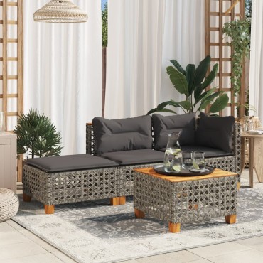 vidaXL Υποπόδιο Κήπου Γκρι 63,5x56x32cm Συνθετικό Ρατάν με Μαξιλάρι 1 τεμ.