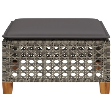 vidaXL Υποπόδιο Κήπου Γκρι 63,5x56x32cm Συνθετικό Ρατάν με Μαξιλάρι 1 τεμ.