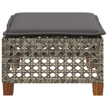 vidaXL Υποπόδιο Κήπου Γκρι 63,5x56x32cm Συνθετικό Ρατάν με Μαξιλάρι 1 τεμ.