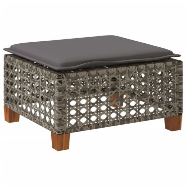 vidaXL Υποπόδιο Κήπου Γκρι 63,5x56x32cm Συνθετικό Ρατάν με Μαξιλάρι 1 τεμ.
