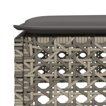 vidaXL Υποπόδιο Κήπου Γκρι 63,5x56x32cm Συνθετικό Ρατάν με Μαξιλάρι 1 τεμ.