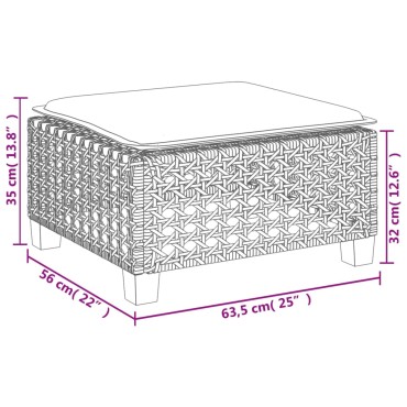 vidaXL Υποπόδιο Κήπου Γκρι 63,5x56x32cm Συνθετικό Ρατάν με Μαξιλάρι 1 τεμ.