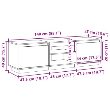 vidaXL Έπιπλο Τηλεόρασης Καφέ Μελί 140x35x40cm από Μασίφ Ξύλο Πεύκου