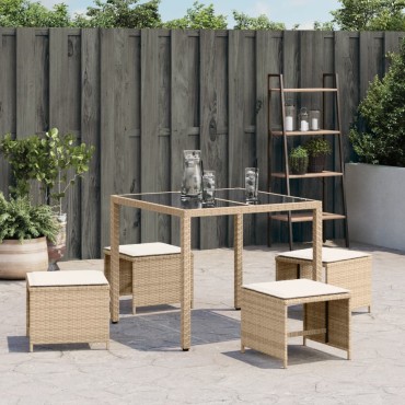 vidaXL Σκαμπό Κήπου 4 τεμ. Μπεζ 40x40x35cm Συνθ. Ρατάν με Μαξιλάρια