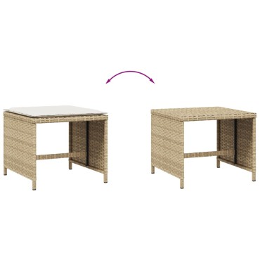 vidaXL Σκαμπό Κήπου 4 τεμ. Μπεζ 40x40x35cm Συνθ. Ρατάν με Μαξιλάρια