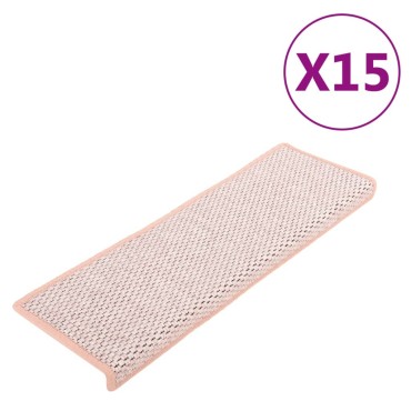 vidaXL Πατάκια Σκάλας Αυτοκόλ. 15 τεμ. Όψη Σιζάλ 65x21x4 εκ. Ροζ