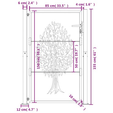 vidaXL Πύλη Κήπου με Σχέδιο Δέντρου 105 x 155 εκ. από Ατσάλι Corten