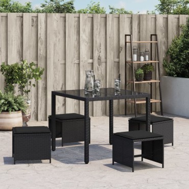 vidaXL Σκαμπό Κήπου 4 τεμ. Μαύρα 40x40x35 Συνθετικό Ρατάν με Μαξιλάρια 40x40x35cm