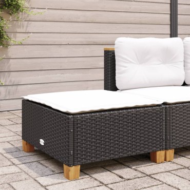 vidaXL Υποπόδιο Κήπου Μαύρο 63,5x56x32cm Συνθετικό Ρατάν με Μαξιλάρι 1 τεμ.