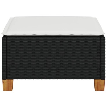 vidaXL Υποπόδιο Κήπου Μαύρο 63,5x56x32cm Συνθετικό Ρατάν με Μαξιλάρι 1 τεμ.