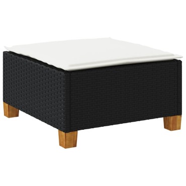 vidaXL Υποπόδιο Κήπου Μαύρο 63,5x56x32cm Συνθετικό Ρατάν με Μαξιλάρι 1 τεμ.