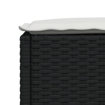 vidaXL Υποπόδιο Κήπου Μαύρο 63,5x56x32cm Συνθετικό Ρατάν με Μαξιλάρι 1 τεμ.