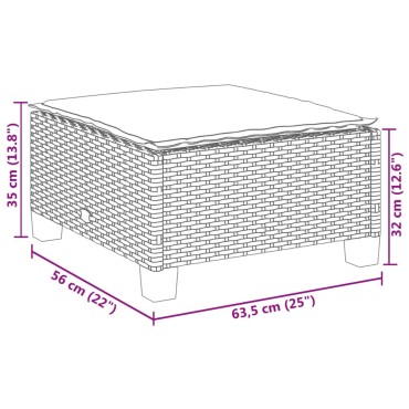 vidaXL Υποπόδιο Κήπου Μαύρο 63,5x56x32cm Συνθετικό Ρατάν με Μαξιλάρι 1 τεμ.