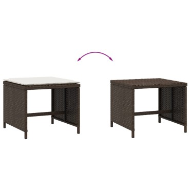 vidaXL Σκαμπό Κήπου 4 τεμ. Καφέ 40x40x35cm Συνθ. Ρατάν με Μαξιλάρια