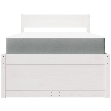 vidaXL Κρεβάτι με Συρτάρια+Στρώμα Λευκό 90x200cm Μασίφ Ξύλο Πεύκου 1 τεμ. - Μονό