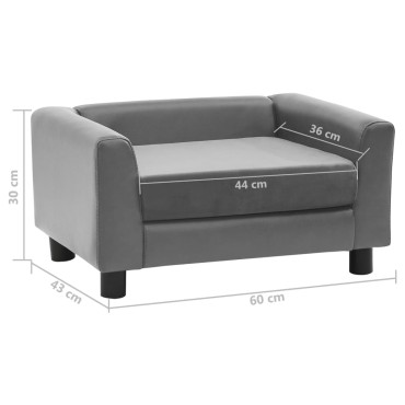 vidaXL Καναπές-Κρεβάτι Σκύλου Γκρι 60x43x30 εκ. Βελουτέ/Συνθετ. Δέρμα