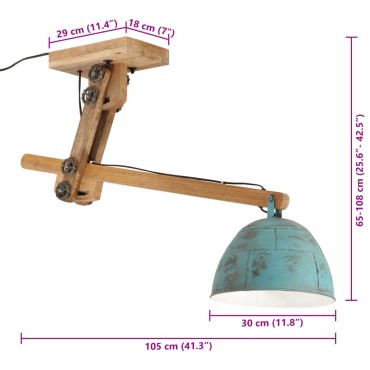 vidaXL Φωτιστικό Οροφής 25 W Αντικέ Μπλε 105x30x65-108 εκ. Ε27